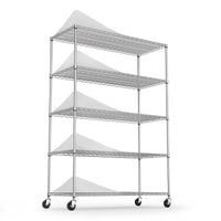 5 Tier Heavy Duty Adjustable Storage Rack 6000lbs Metal Shelf Wire Shelving Unit with Wheels and Shelf Liners 82H x 48L x 24D Chrome