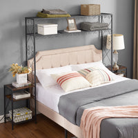 Queen Bed Frame with Storage Nightstands Bookcase Headboard Easy Assembly Rustic Brown Iron and Wood