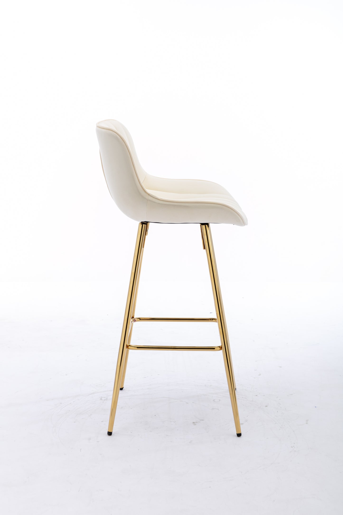 30 Inch Set of 2 Velvet Bar Stools with Chrome Footrest Golden Legs Simple High Counter Stool Cream