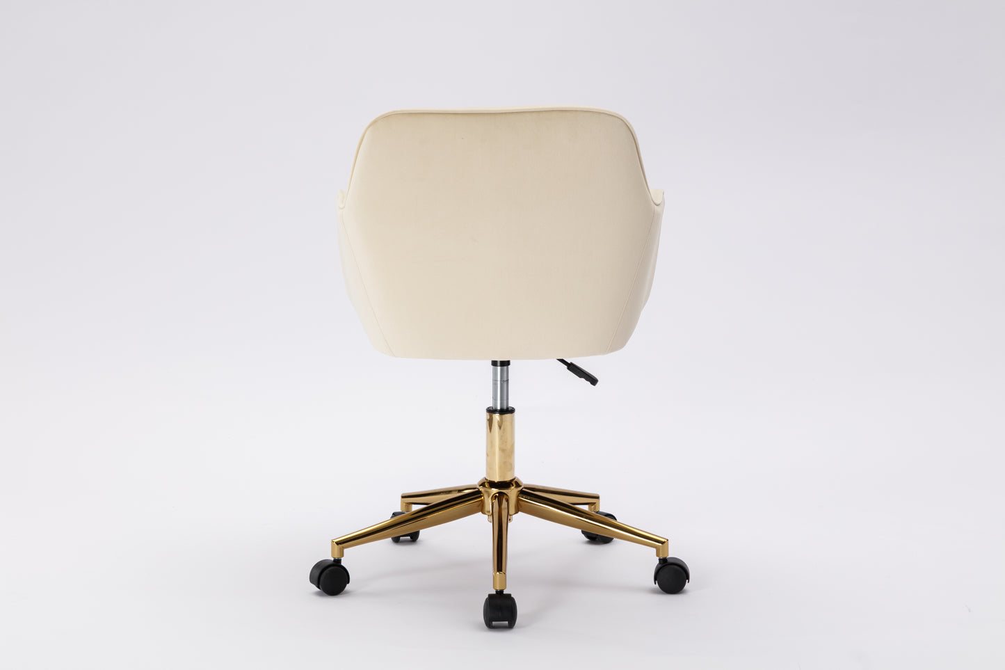 Adjustable Height 360 Revolving Velvet Office Chair with Gold Metal Legs and Universal Wheels Beige