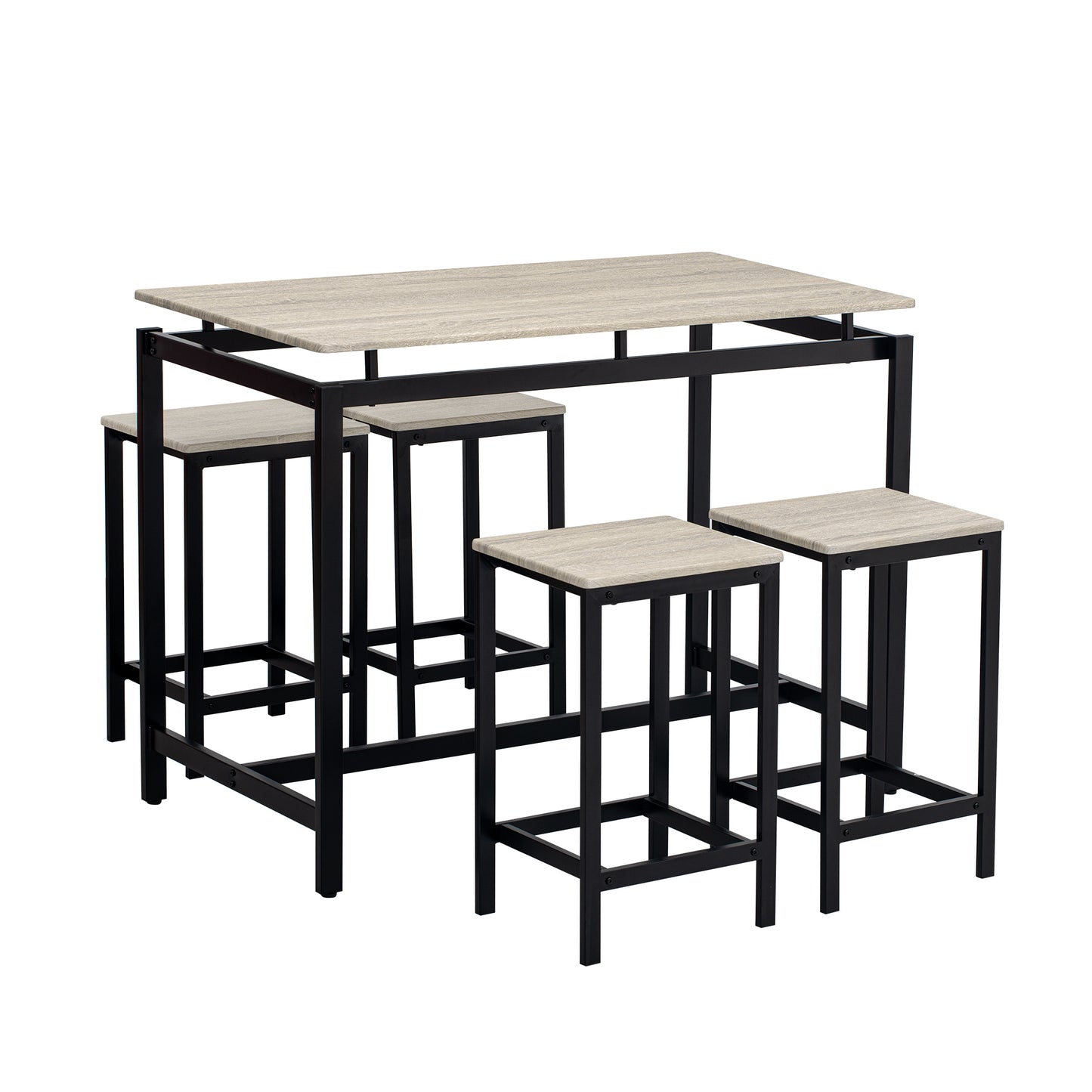 TREXM 5-Piece Compact Bar Table Set with Table and Stools - Modern Industrial Design, Space-Saving Furniture for Dining Room and Breakfast Nook (OAK)