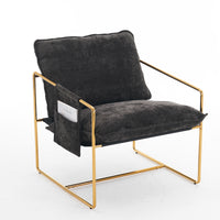 Dual Armchair Set in One Box Upholstered Hanging Chairs with Arm Pockets Metal Frame Dark Gray Crushed Foam Cushions for Living Room Bedroom