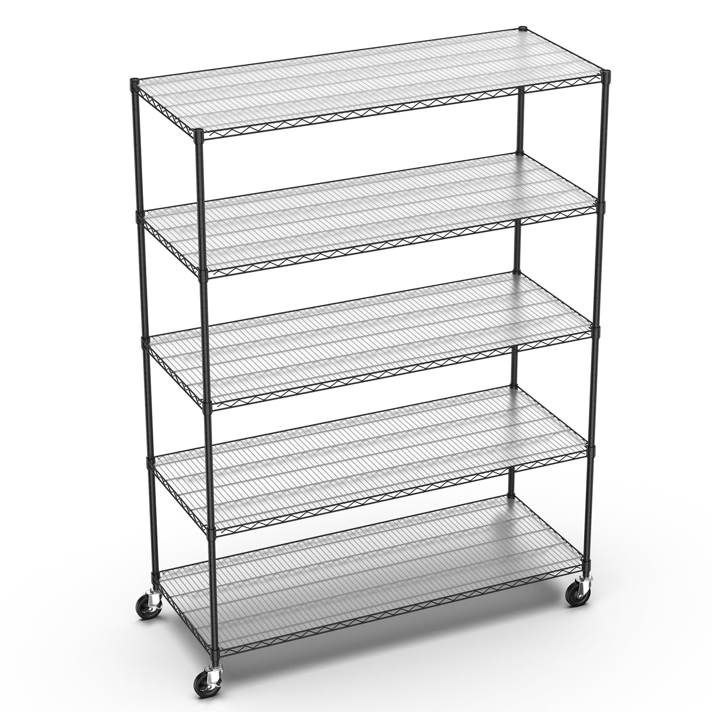 Heavy Duty Adjustable Storage Rack 7500lbs Metal Shelf Wire Shelving Unit with Wheels and Shelf Liners 82H x 60L x 24D Black