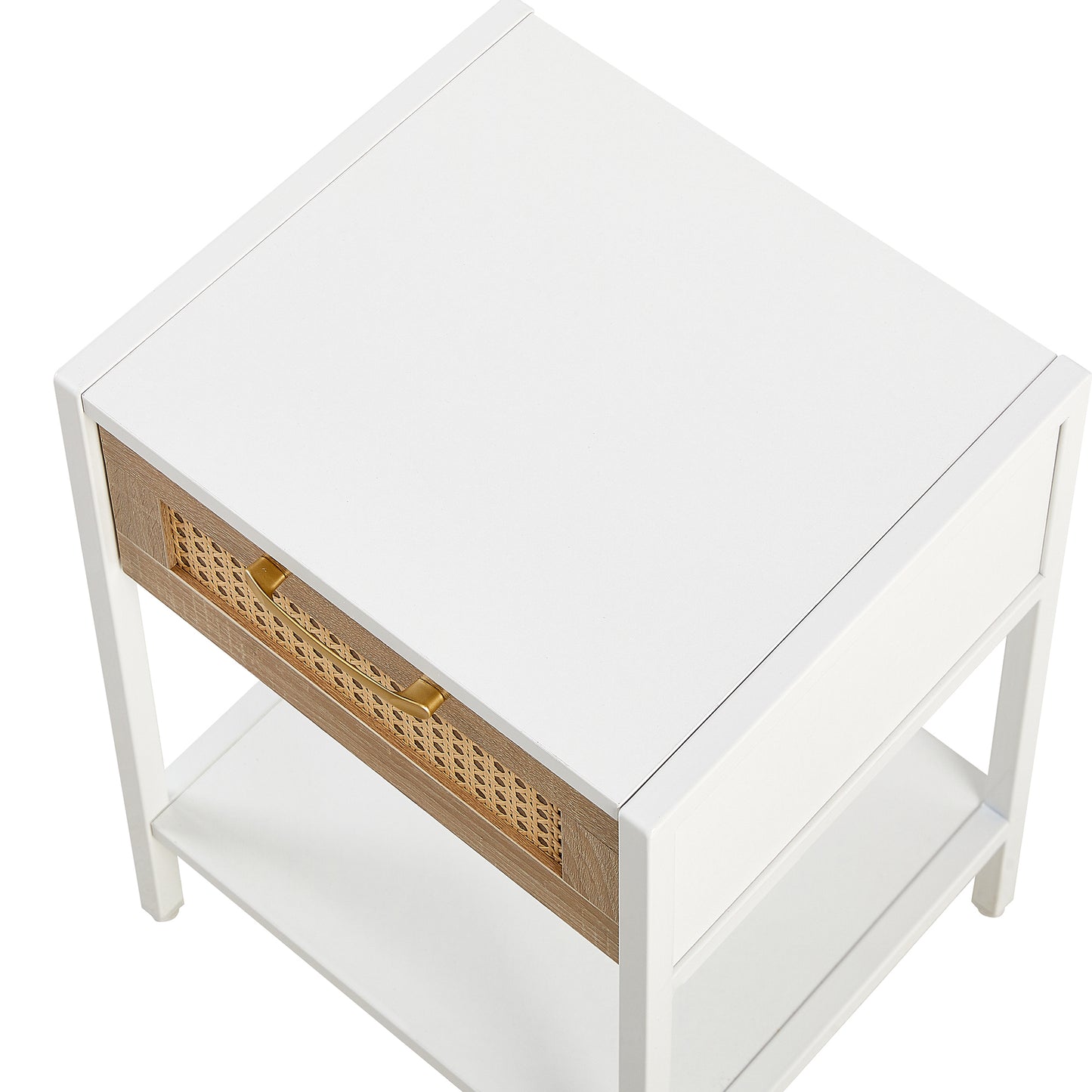 Set of 2 Rattan End Tables with Drawer Modern Nightstand Metal Legs Side Table for Living Room Bedroom White 15.74 Inch