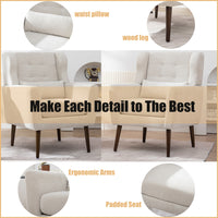 Modern Accent Chair Upholstered Foam Filled Comfy Reading Chair Mid Century Chenille Fabric Lounge Armchair for Living Room Bedroom Beige