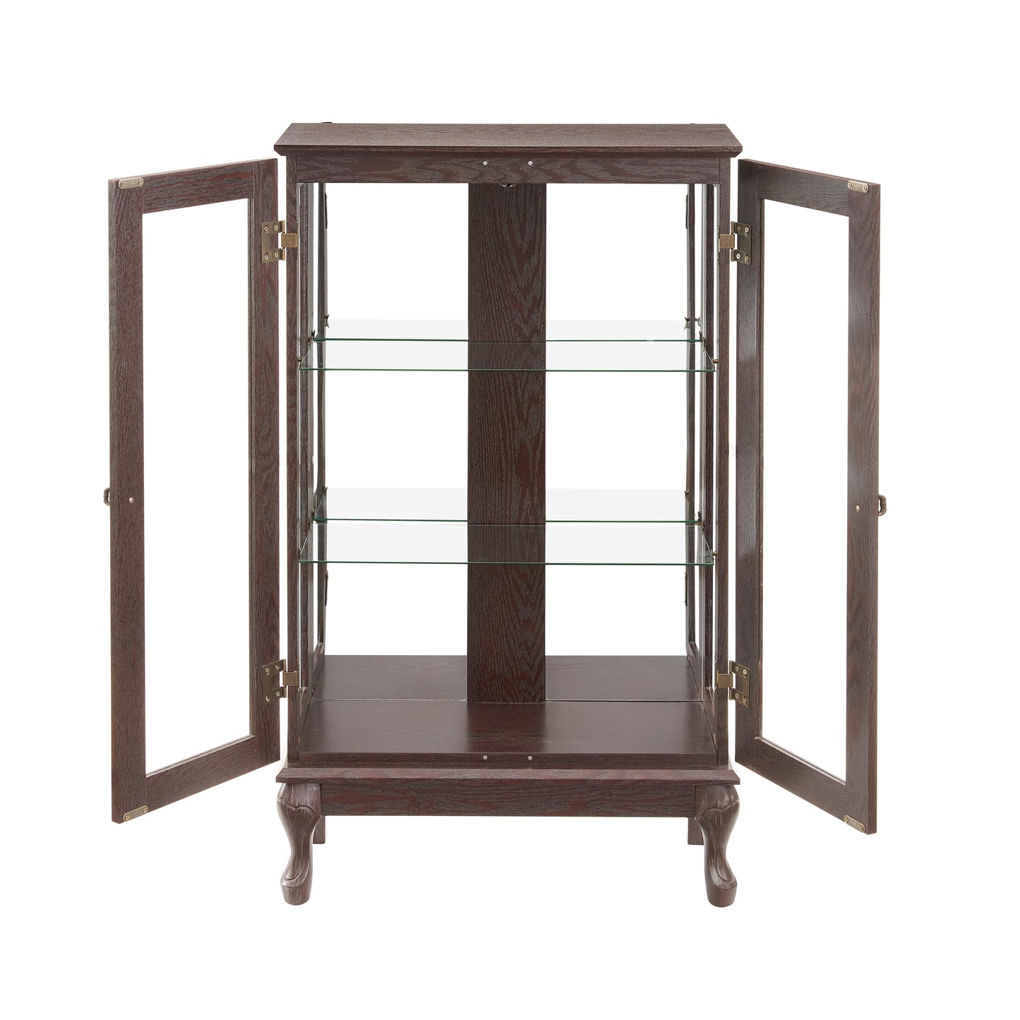 Elegant Cherry Curio Cabinet with Tempered Glass Doors Adjustable Shelves Mirrored Back and Lighted Display for Home Office