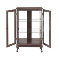 Elegant Cherry Curio Cabinet with Tempered Glass Doors Adjustable Shelves Mirrored Back and Lighted Display for Home Office