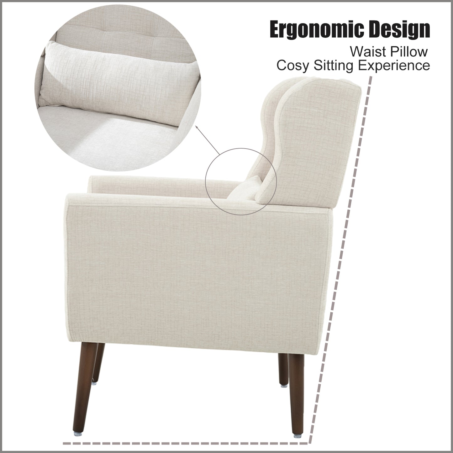 Modern Accent Chair Upholstered Foam Filled Comfy Reading Chair Mid Century Chenille Fabric Lounge Armchair for Living Room Bedroom Beige