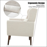 Modern Accent Chair Upholstered Foam Filled Comfy Reading Chair Mid Century Chenille Fabric Lounge Armchair for Living Room Bedroom Beige