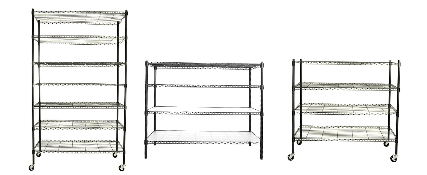 7 Tier Heavy Duty Wire Shelving Unit 2450 LBS Capacity Adjustable Metal Garage Storage Shelves with Wheels Black