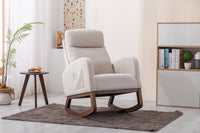 Modern Glider Recliner Armchair with Wood Legs and Side Pocket for Nursery Living Room Bedroom Beige Linen