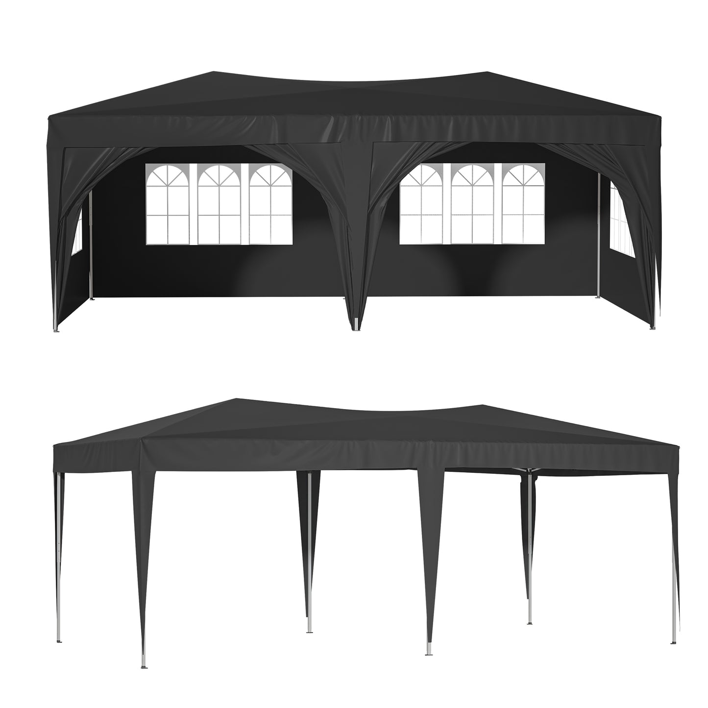 10x20 Pop Up Canopy Tent with 6 Sidewalls Waterproof Commercial Outdoor Shelter Adjustable Height with Carry Bag Sand Bags Black