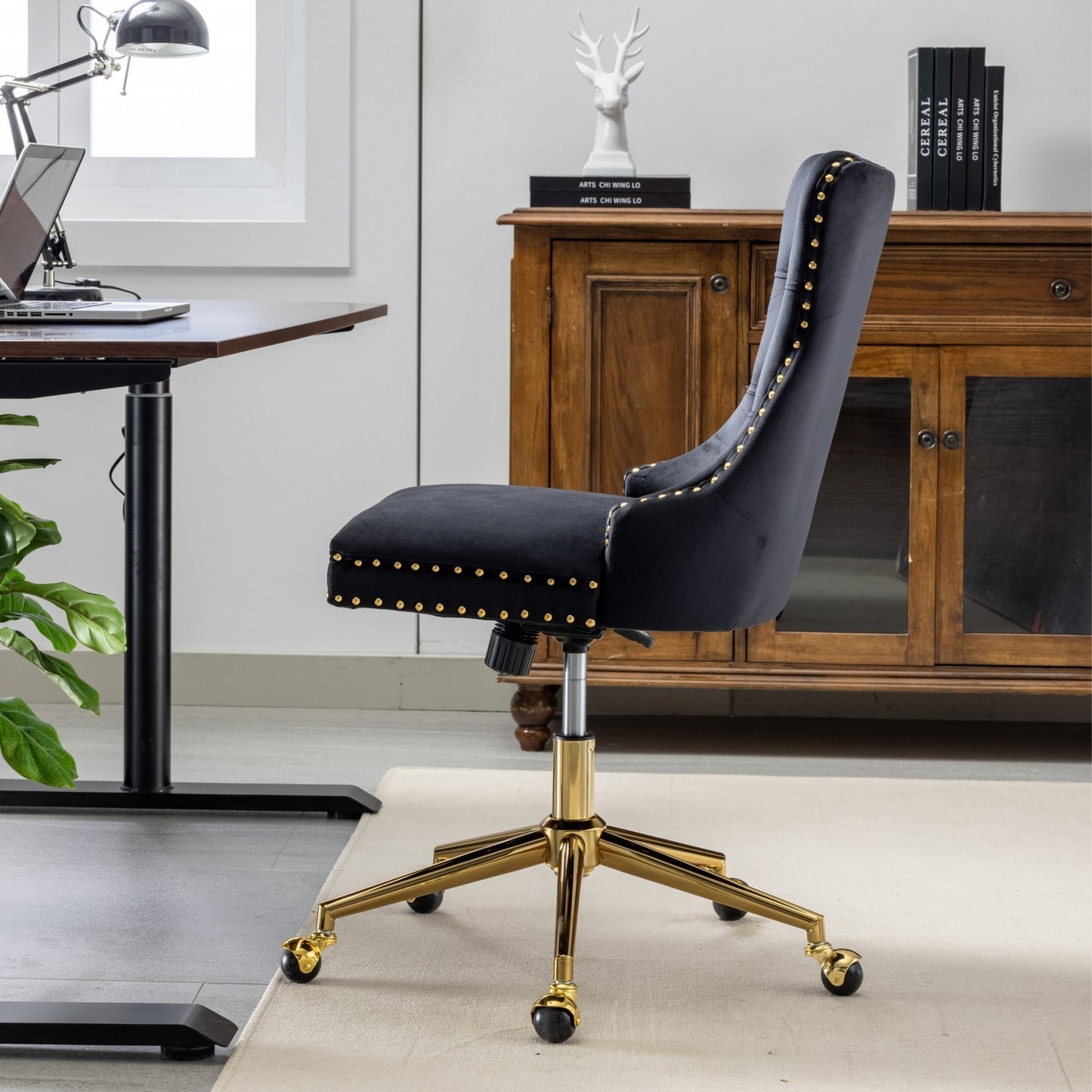 Premium Spring Cushioned Adjustable Desk Chair With Hand-Pulled Buttons And Golden Metal Base