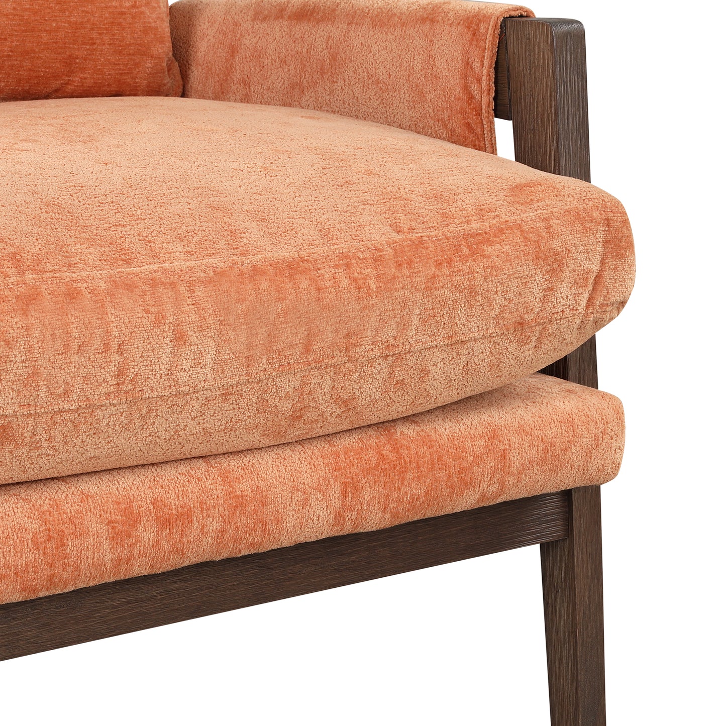 Mid-Century Modern Velvet Accent Chair Solid Wood Thick Cushion for Living Room Bedroom Studio Orange