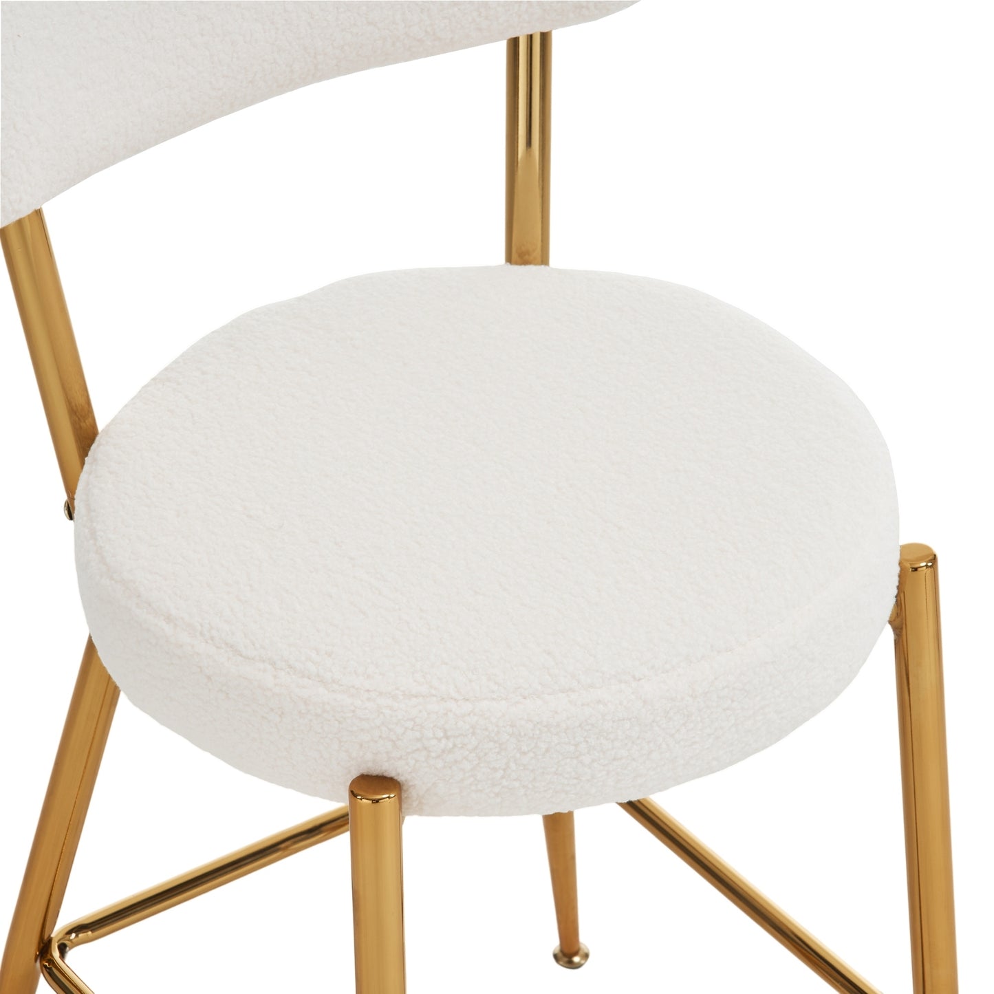 Set of 2 Modern Teddy Fabric Bar Stools with Metal Base - Beige Upholstered High Stools for Kitchen Dining Living Room