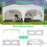 10x20 Waterproof Pop Up Canopy Tent with 6 Sidewalls Adjustable Height Carry Bag Sand Bags Ropes and Stakes for Outdoor Events