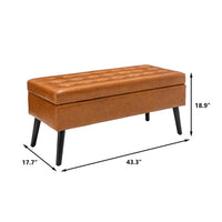 Brown Leather Storage Bench for Bedroom Entryway 43.3" Stylish Ottoman at Foot of Bed