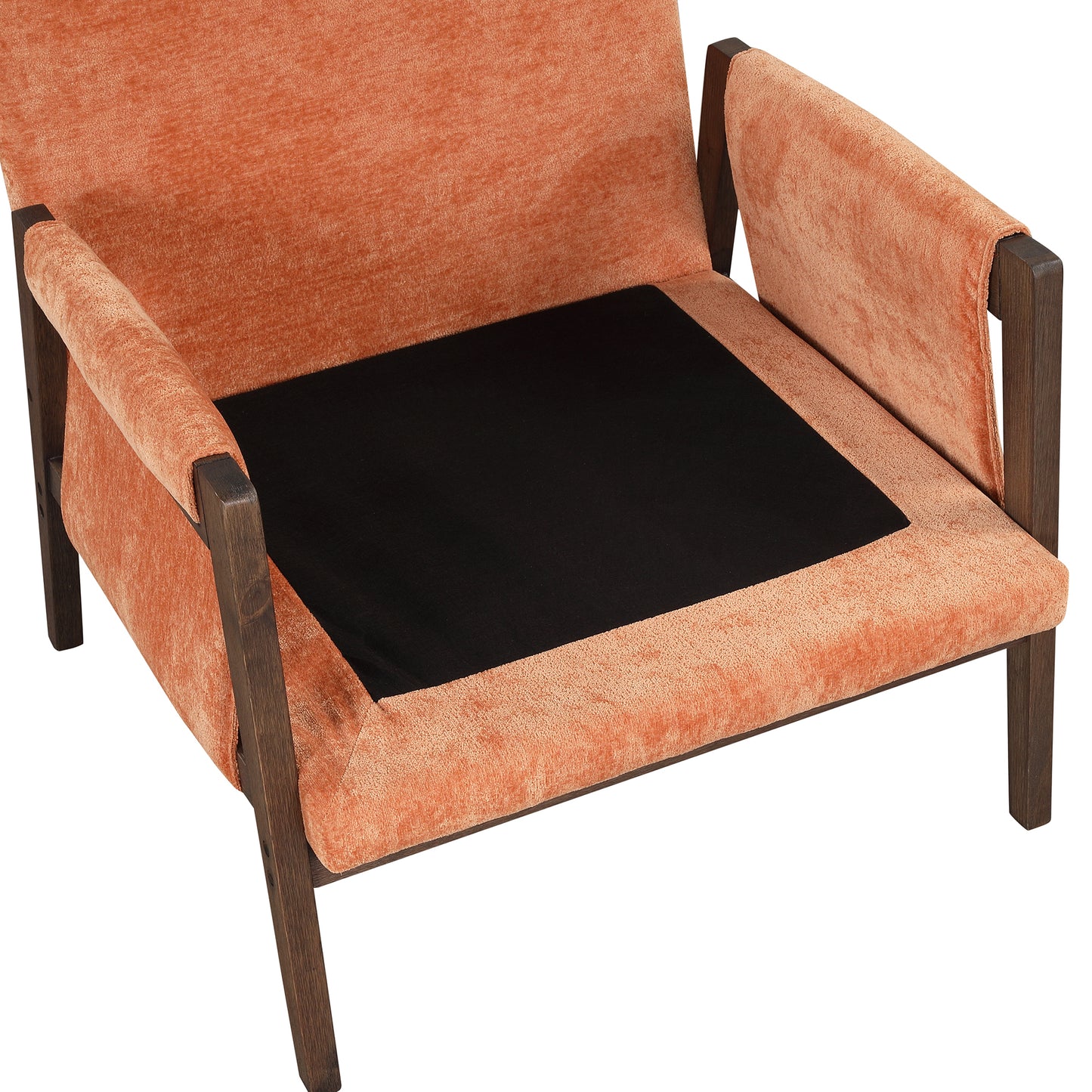 Mid-Century Modern Velvet Accent Chair Solid Wood Thick Cushion for Living Room Bedroom Studio Orange