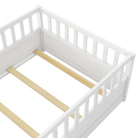 Montessori Twin Size Floor Bed with High Security Barrier and Door for Kids