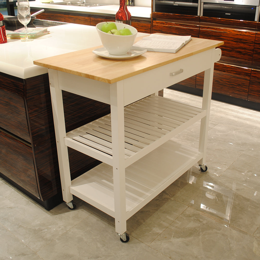 Mobile Kitchen Island Cart with Lockable Wheels, Simple Design for Food Display, Large Drawer for Kitchen Storage