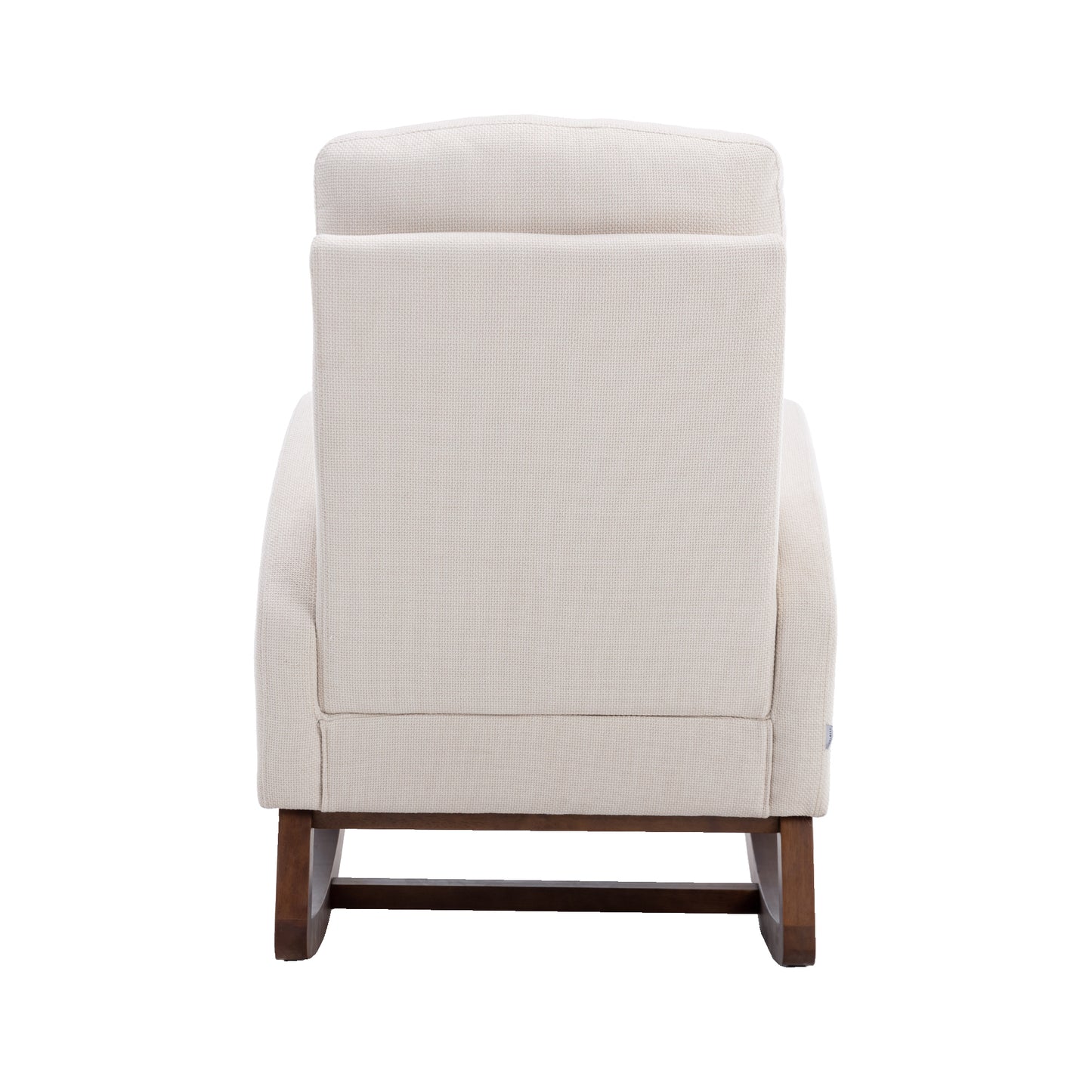 Modern Glider Recliner Armchair with Wood Legs and Side Pocket for Nursery Living Room Bedroom Beige Linen