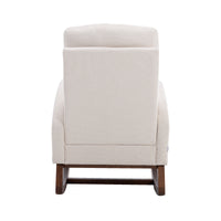 Modern Glider Recliner Armchair with Wood Legs and Side Pocket for Nursery Living Room Bedroom Beige Linen