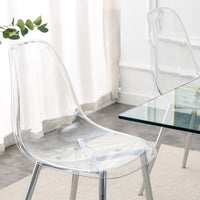 Modern Minimalist Transparent Dining Chair Set 6pcs Armless Nordic Makeup Stool with Silver Plated Metal Legs
