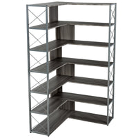 L-Shaped 7-Tier Corner Bookcase Industrial Style Metal Frame Open Storage Shelf MDF Board Home Office Furniture