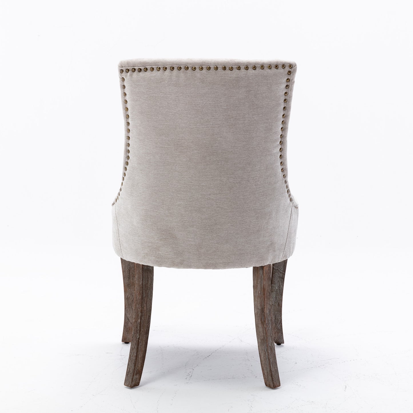 Ultra Side Dining Chair，Thickened fabric chairs with neutrally toned solid wood legs， Bronze nail head，Set of 2，Beige