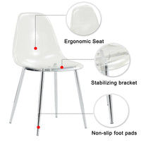 Modern Minimalist Transparent Dining Chair Set 6pcs Armless Nordic Makeup Stool with Silver Plated Metal Legs