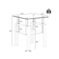 Set of 2, Modern Tempered Glass Tea Table Coffee Table End Table, Square Table for Living Room, Transparent/White