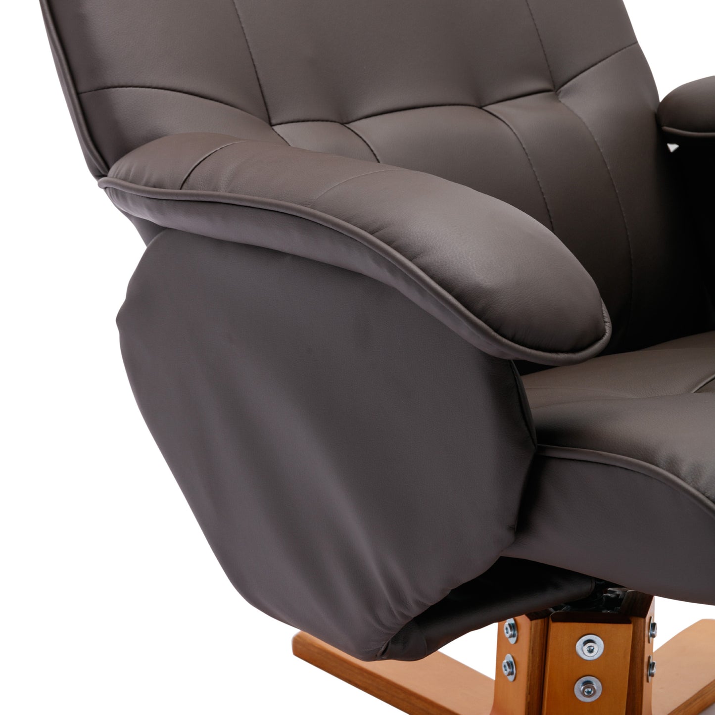 Swivel Recliner Chair with Ottoman Faux Leather Beige Brown Wood Base for Living Room Bedroom