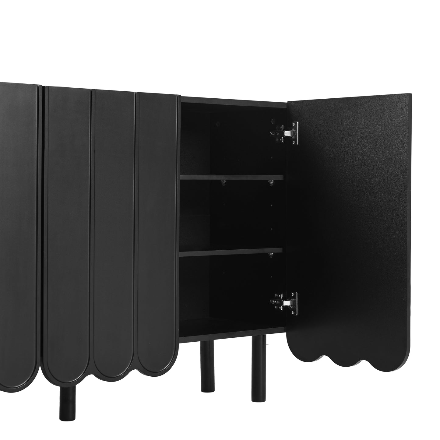 Cream Minimalist Shoe Cabinet with 5 Solid Wood Legs Adjustable Shelves Wave Door Design for Living Room Storage Black