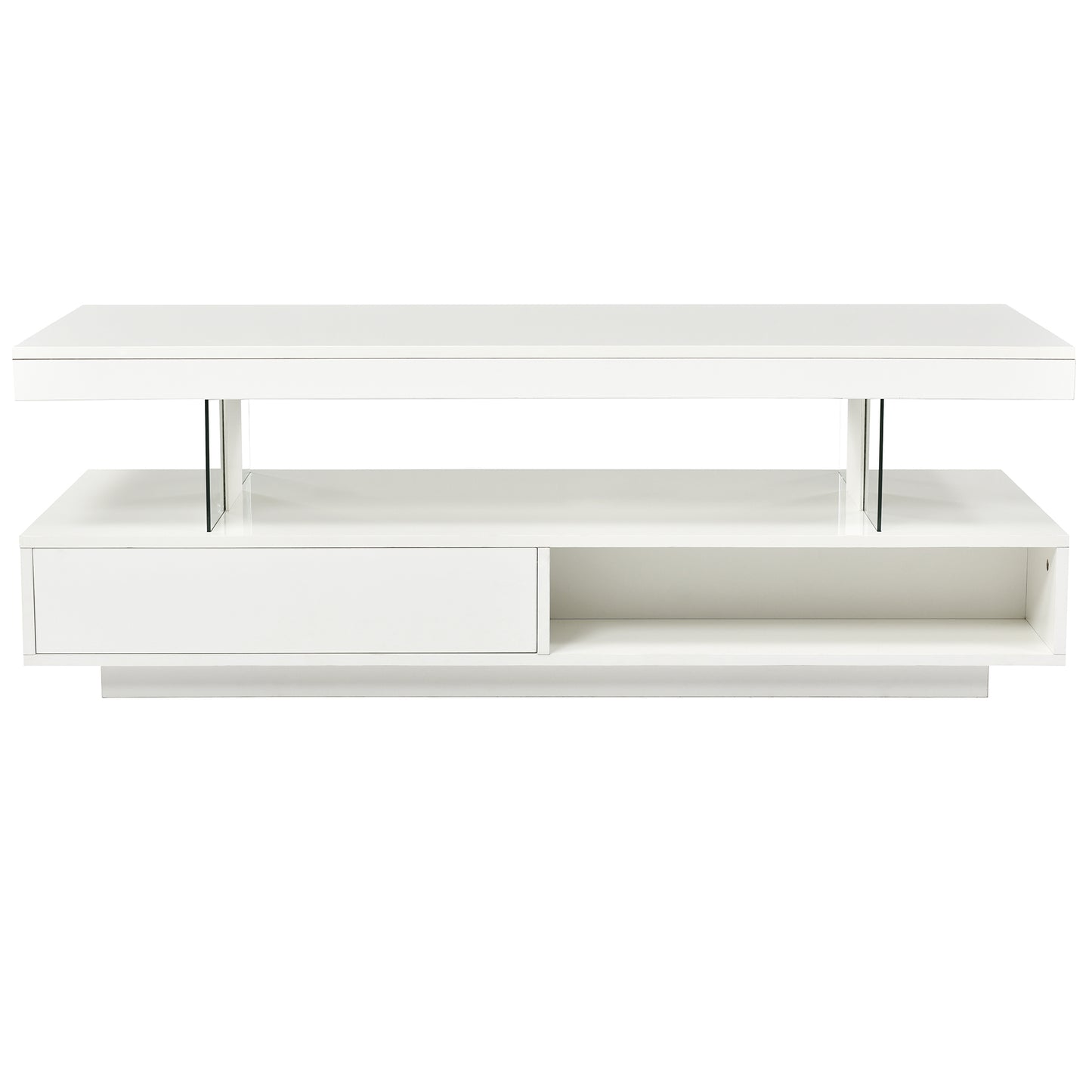 Modern LED Coffee Table with Storage and 2 Drawers, Accent Center Table with Display Shelves for Living Room, White