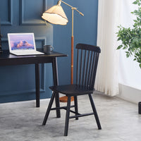 Black Rubber Wood Dining Chairs Set of 4 Simple Natural Solid Wood Living Room Seating