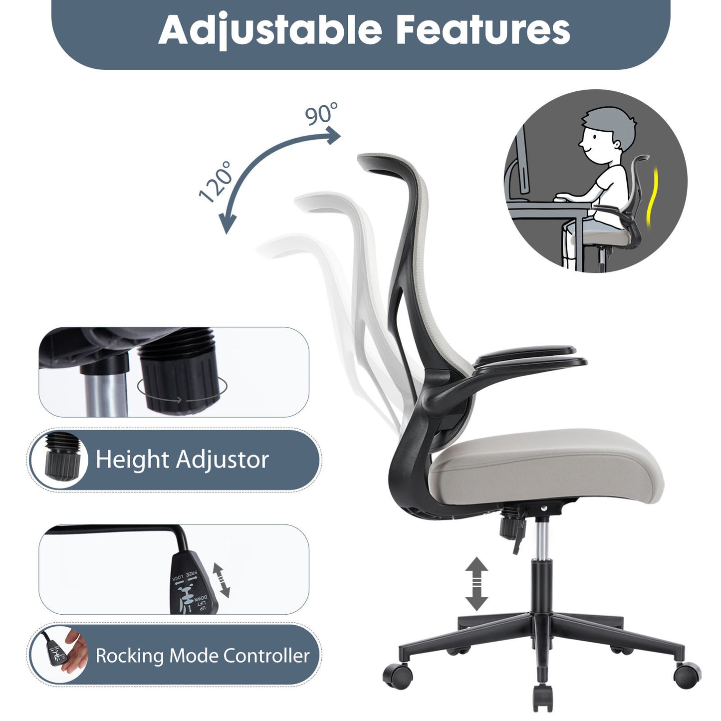 Ergonomic High-Back Office Chair Breathable Mesh Computer Chair with Adjustable Lumbar Support