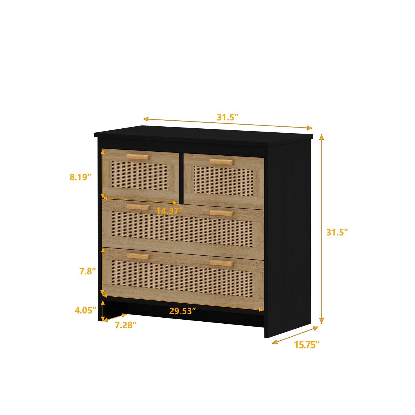 4 Drawer Rattan Storage Cabinet for Bedroom Living Room Dining Room Hallways Easy Assembly Black