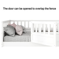 Montessori Twin Size Floor Bed with High Security Barrier and Door for Kids