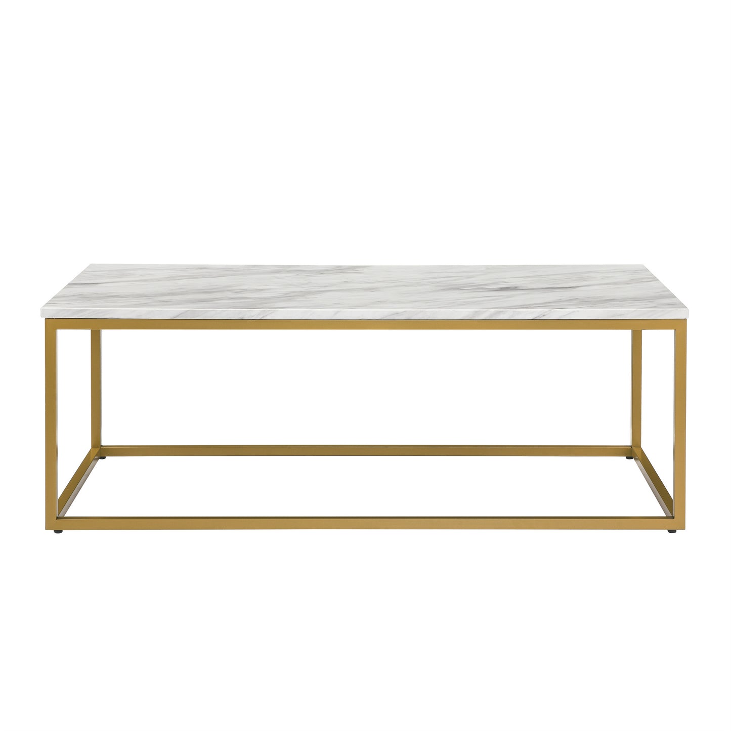 White Faux Marble Coffee Table Set Modern Design with 2 Side Tables for Living Room and Office White Gold Finish