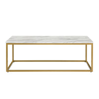 White Faux Marble Coffee Table Set Modern Design with 2 Side Tables for Living Room and Office White Gold Finish