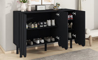 Cream Minimalist Shoe Cabinet with 5 Solid Wood Legs Adjustable Shelves Wave Door Design for Living Room Storage Black