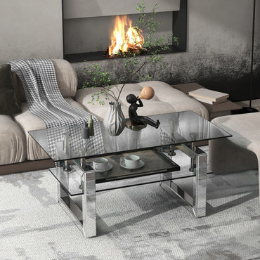 Transparent Tempered Glass Coffee Table 39.4 Inch Modern Design Living Room Furniture Stylish and Durable