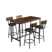 Industrial Style 5-Piece Bar Set with 4 Backrest Chairs and Iron Wood Table for Kitchen Restaurant Bar