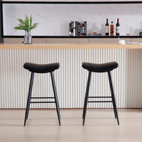 Counter Height Bar Stool Set of 2 PU Upholstered Breakfast Stools with Footrest for Kitchen Dining Room Island Black