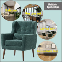 Chenille Modern Accent Chair with Pillow Soft Upholstered Armchair for Living Room Bedroom Solid Wood Legs Blackish Green