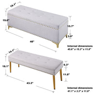 Large Storage Benches with Nailhead Trim Tufted Velvet 2 in 1 Combination for Living Room Entryway Hallway Bedroom Gold Legs 250lbs Capacity
