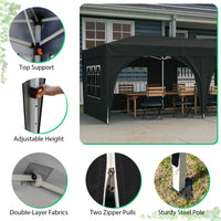 10x20 Pop Up Canopy Tent with 6 Sidewalls Waterproof Commercial Outdoor Shelter Adjustable Height with Carry Bag Sand Bags Black