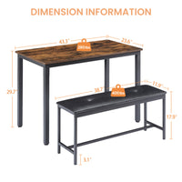 Industrial Rustic Dining Table Set with 2 PU Upholstered Benches for Kitchen and Living Room 43.3L x 23.6W x 29.9H