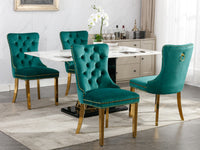 Modern Velvet Upholstered Dining Chairs Set of 2 with Gold Stainless Steel Legs and Nailhead Trim Black and Gold