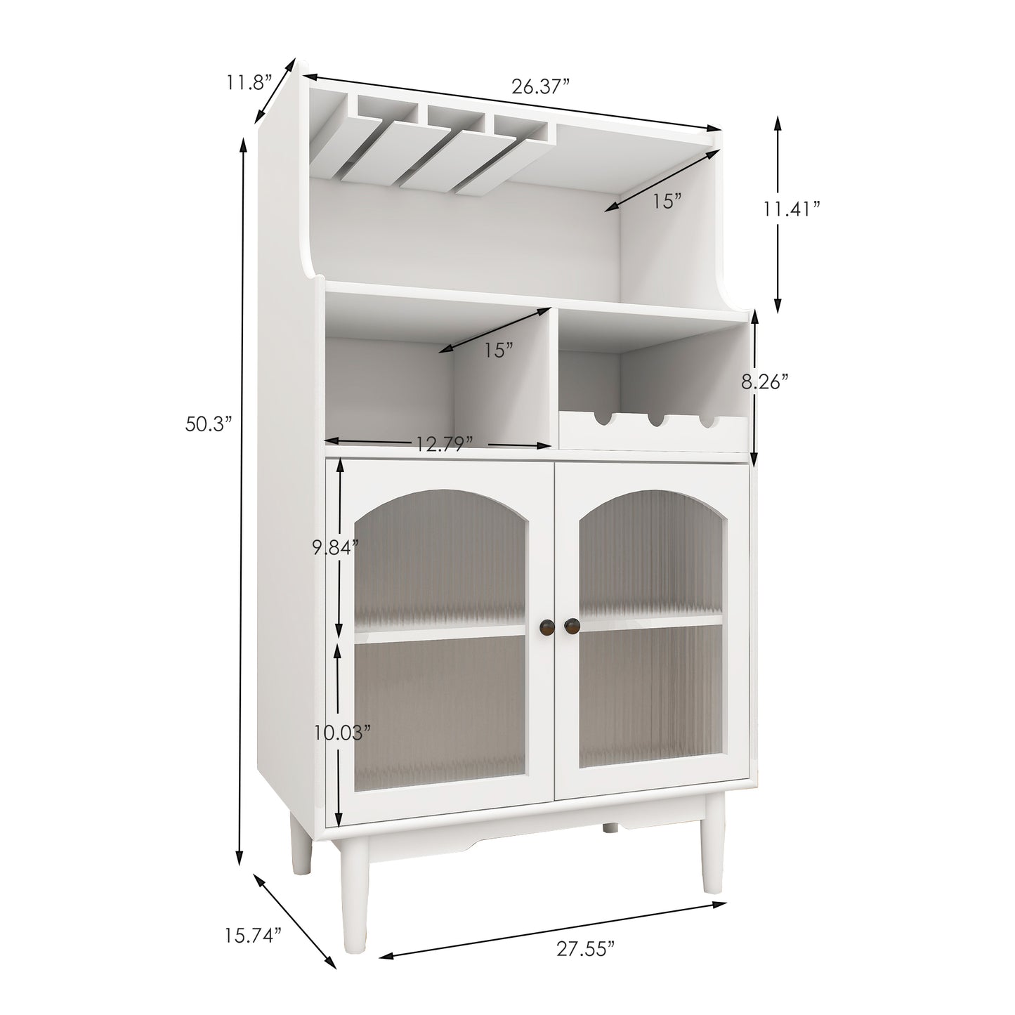 Living Room White Wine Cabinet with Removable Wine Rack and Glass Door Storage for Wine Glasses